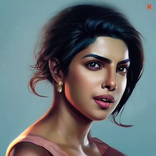 Prompt: “ portrait of priyanka chopra by greg rutkowski, young, attractive, highly detailed portrait, scifi, digital painting, artstation, concept art, smooth, sharp foccus ilustration, artstation hq ”