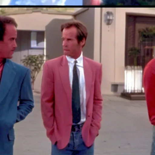 Prompt: A screenshot from Beverly Hills, 90210 where Dylan McKay meets Saul Goodman