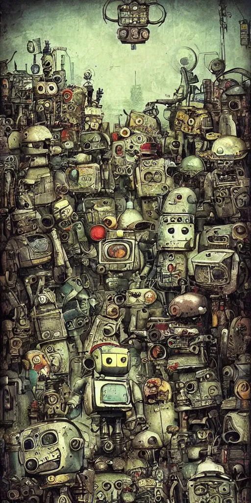 Image similar to a robot junkyard scene by alexander jansson