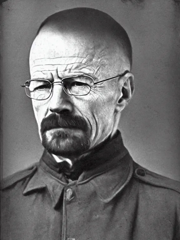 Image similar to !dream portrait of Walter White, ww1 photo, grainy, high detail, high resolution,