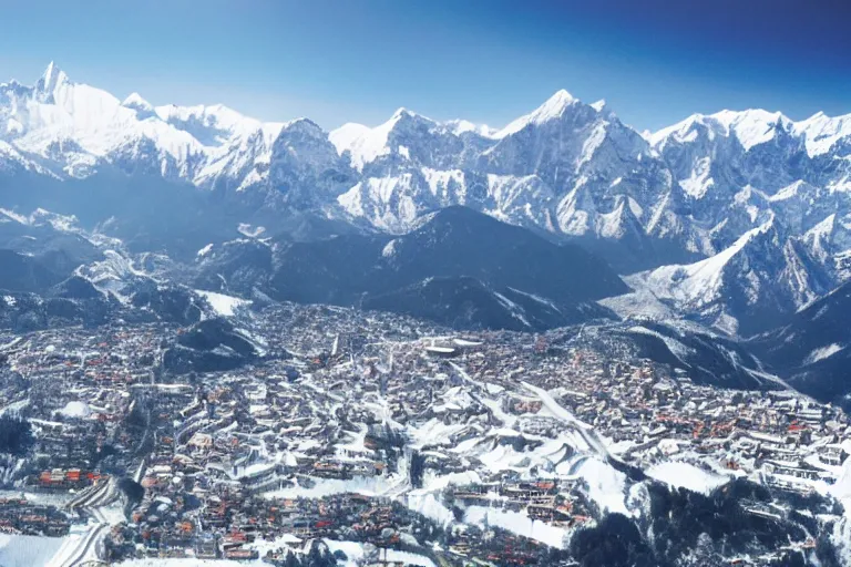 Image similar to Ski resort in nepal, aerial view, promotional ad