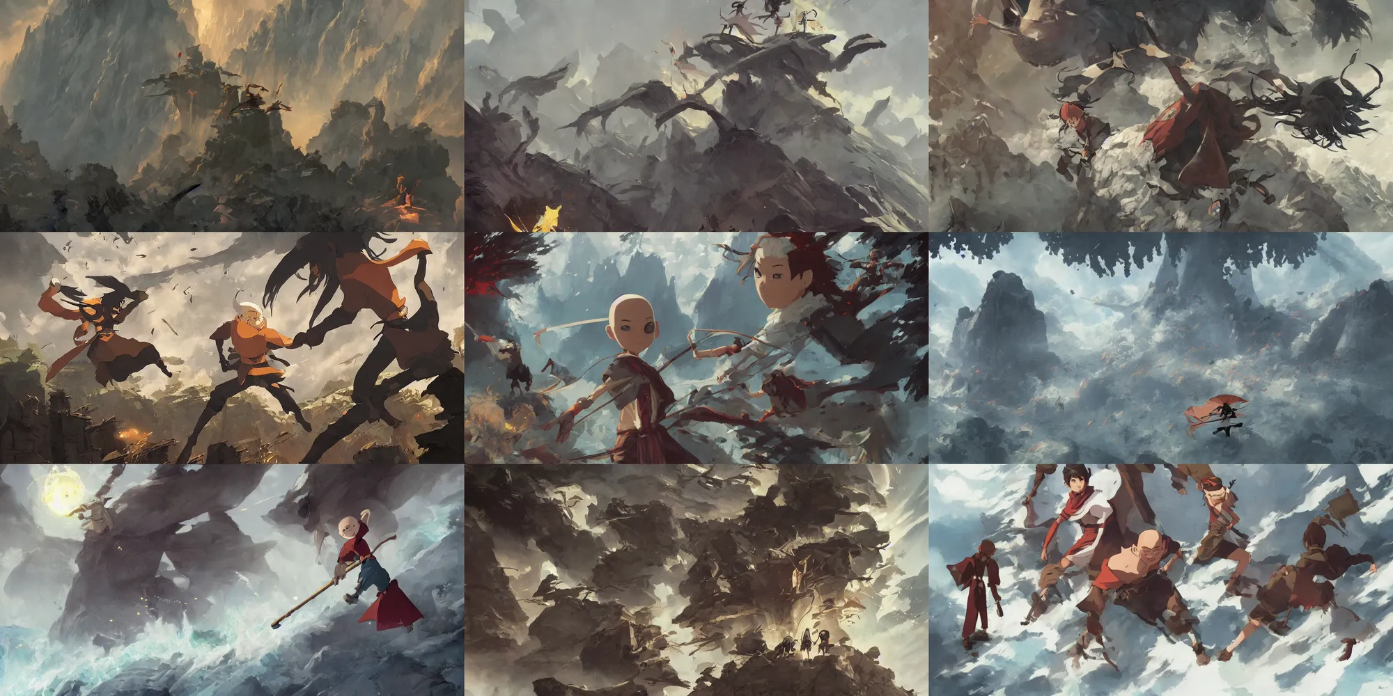 Prompt: epic animation key of the last airbender, medium shot, by marc davi, studio ghibli, pixar and disney animation, sharp, anime key art by greg rutkowski, s, dramatic lighting