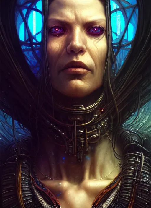 Prompt: closeup portrait shot of a cyberpunk wizard in a scenic dystopian environment, intricate, elegant, highly detailed, centered, digital painting, artstation, concept art, smooth, sharp focus, illustration, artgerm, tomasz alen kopera, peter mohrbacher, donato giancola, joseph christian leyendecker, wlop, boris vallejo