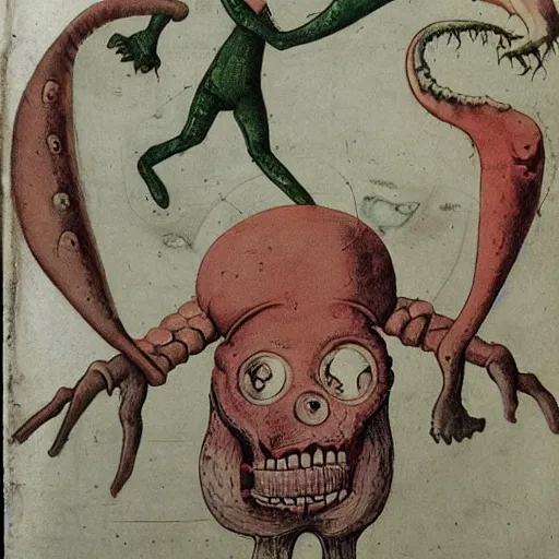 Image similar to uncanny monsters of the imagination in a surreal alchemical manuscript