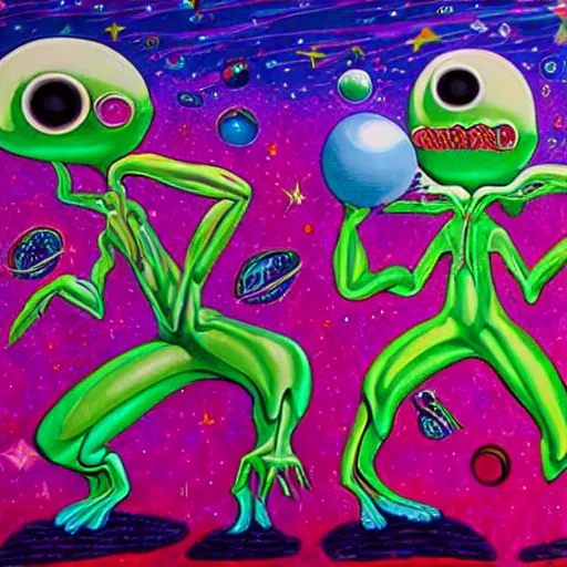 Prompt: a very strange humanoid alien on an alien world somewhere in the cosmos by kenny scharf