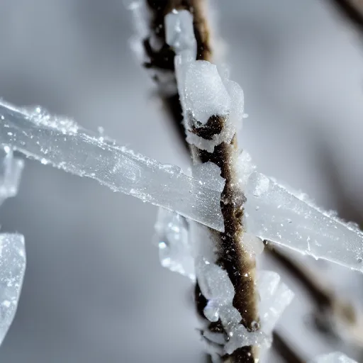 Image similar to winter closeup of a twig with many delicate ice crystals growing from it
