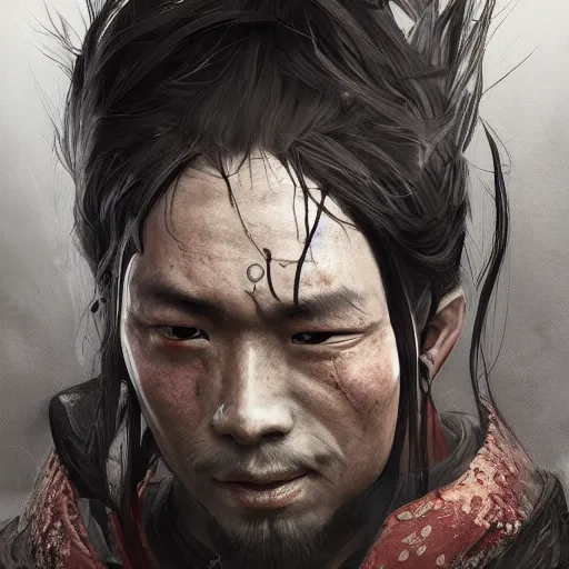 Image similar to Sickly diseased dying Samurai warrior, portrait by Cedric Peyravernay, highly detailed, excellent composition, cinematic concept art, dramatic lighting, trending on ArtStation