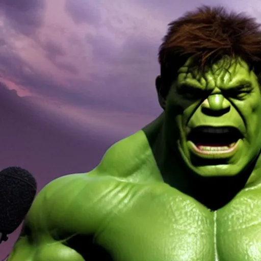 Image similar to Alex Jones cast as the Hulk, still from marvel movie, hyperrealistic, 8k, Octane Render,