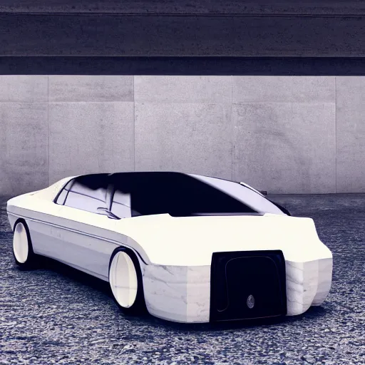 Image similar to vaporwave style car made from marble, concept