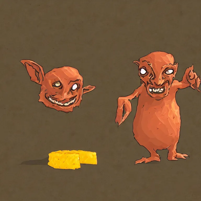 Image similar to a goblin made out of cheddar cheese