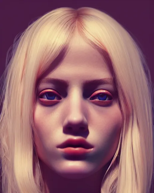 Image similar to up close 1 2 0 mm film portrait of a beautiful blonde english girl in tshirt stoned happy tripping, rose wolfe, by saruei and guweiz and ilya kuvshinov and rockwell and warhol allover fashion photography, ultra clear and sharp focus, trending on artstation hq, deviantart, pinterest, unreal engine 5, 4 k uhd image