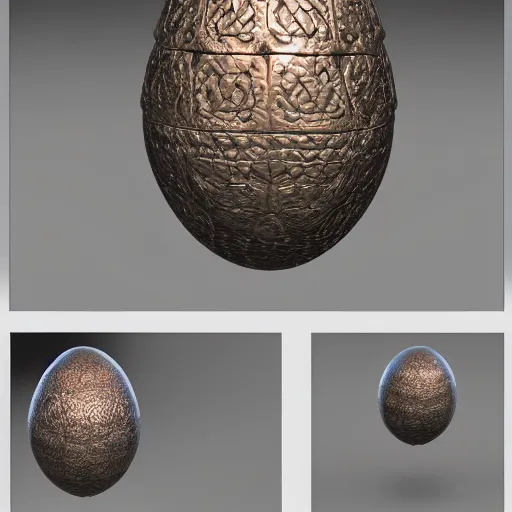 Image similar to a highly decorated dragon scale egg, photorealistic, symmetrical, unreal engine