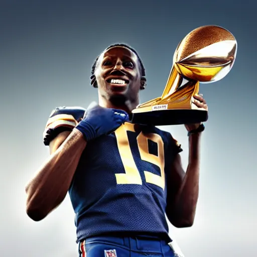 Prompt: Michael Thomas holding Superbowl trophy, hyper realistic, realism 8k, hd,