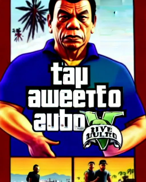 Image similar to duterte in gta v game box art by stephen bliss, no text, detailed cover artwork, gta v, gta v loading screen