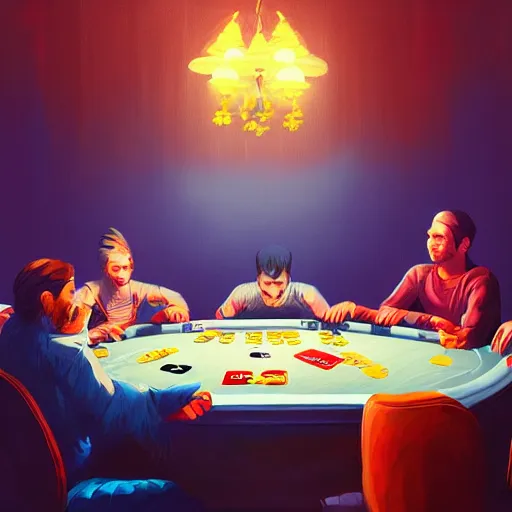 Image similar to poker game by alena aenami and annato finnstark