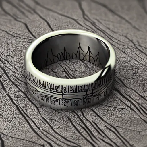 Image similar to the ring from lord if the rings with an imprinted ruler, cm scale imprinted on the inside of the ring, highly detailed, 8 k, trending on artstation, mystic, rpg artwork