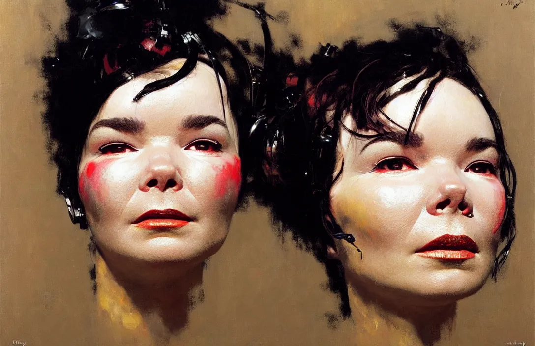 Prompt: portrait of bjork!!!!!!!!!!!!!!!!!!!!!!!!!!!, detailed face, detailed painting, epic lighting, by ilya repin, phil hale and kent williams