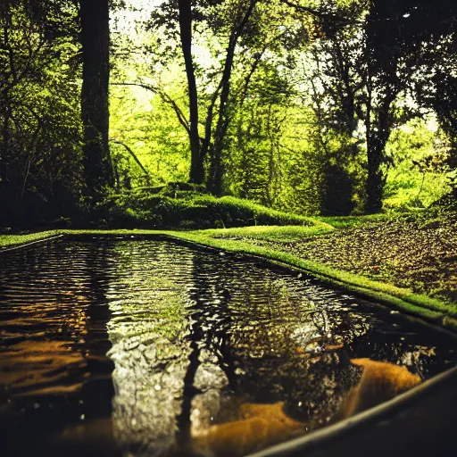 Prompt: photograph of liminal pool, sigma 3 0 mm, f / 2. 8, 8 k, high detail, synthwave, in nature, abandoned