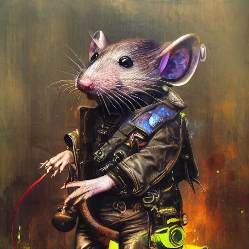 Image similar to steampunk rat, acid, 303, psychedelic, by ruan jia