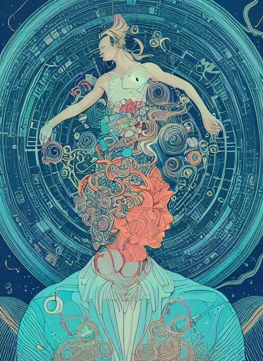 Image similar to beautiful illustration of apollo, in the style of james jean and victo ngai, mystical colors, trending on artstation