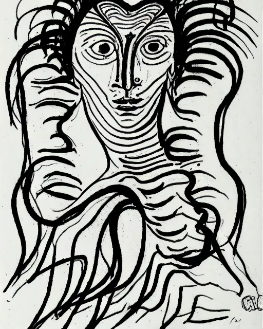 Image similar to Portrait of a demon. Line drawing by Jean Cocteau.