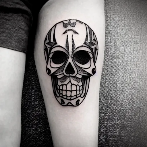 Image similar to tattoo design, stencil, tattoo stencil, traditional, a world famous tattoo of a geometric skull