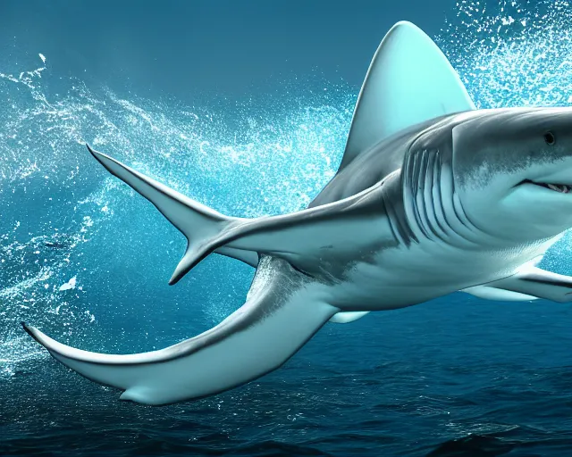 Image similar to water art manipulation of a giant shark on the ocean water, hyper realistic, ray tracing, realistic water, sharp focus, 8 k resolution, cinematic