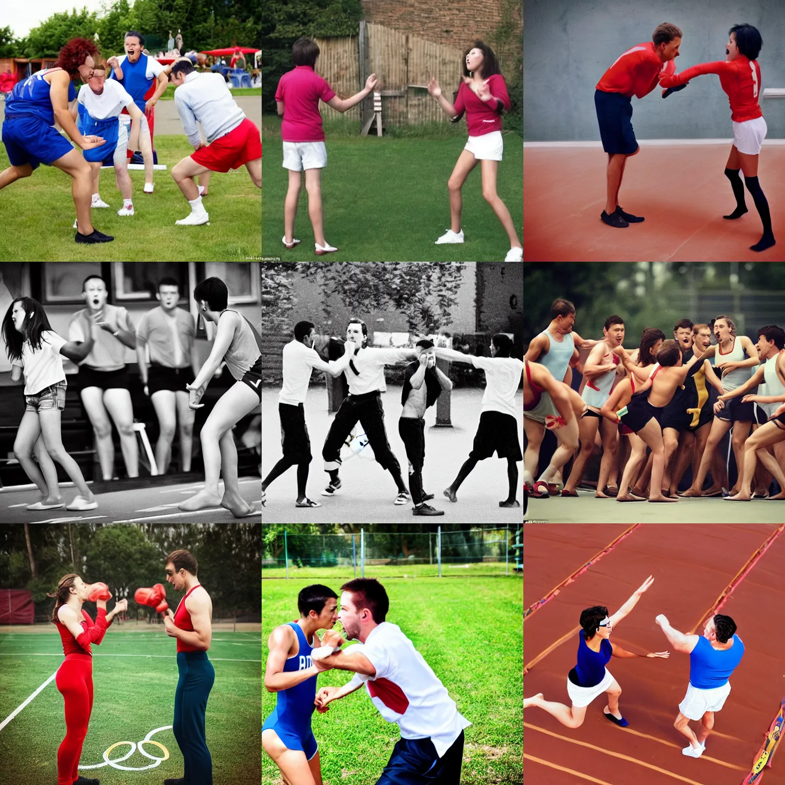 Prompt: competitive arguing! as an olympic sport, photograph