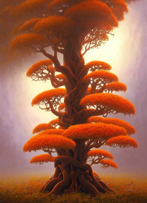 Image similar to ayahuma tree with orange fruits looking like an ent, art by christophe vacher