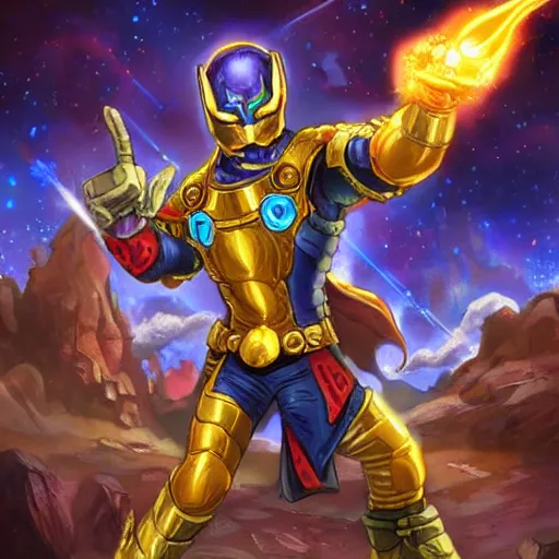 Prompt: Infinity Gauntlet with no stone, war theme gauntlet, fantasy gauntlet of warrior, fiery coloring, hearthstone art style, epic fantasy style art, fantasy epic digital art, epic fantasy card game art