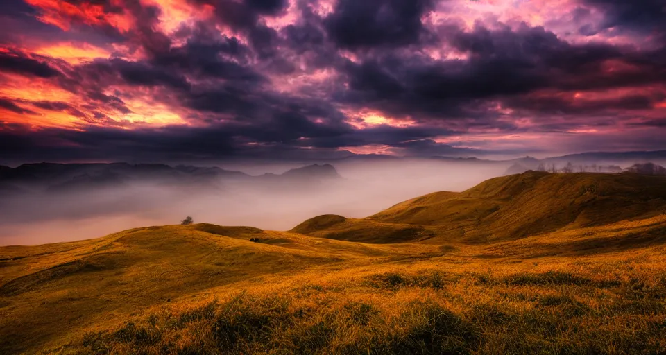 Prompt: beautiful landscape photography in sunset, 500px, award winning, moody