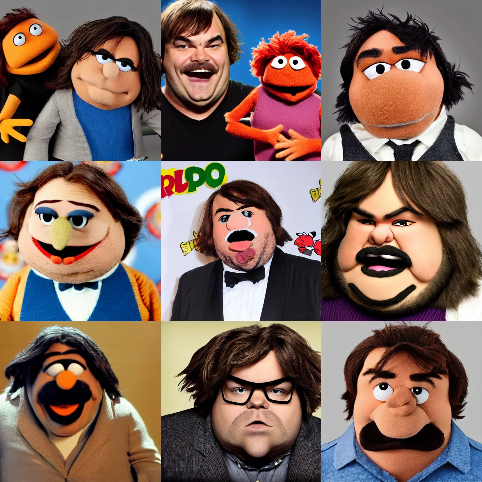 Prompt: jack black as a muppet