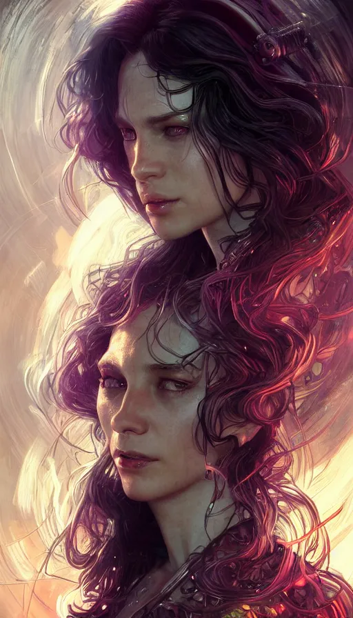 Image similar to furious gorgeous woman, lord of the rings, cyberpunk, neon, fibonacci, sweat drops, insane, intricate, highly detailed, digital painting, artstation, concept art, smooth, sharp focus, illustration, Unreal Engine 5, 8K, art by artgerm and greg rutkowski and alphonse mucha