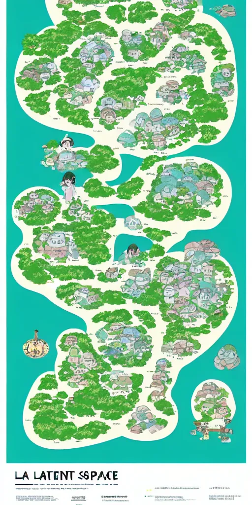 Image similar to a map of latent space in the style of studio ghibli