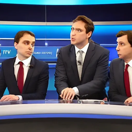 Prompt: 3 Murlocs wearing suits engaging in a political debate. tv show, live, realistic, studio .n4