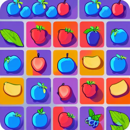 Image similar to cute chubby blue fruits icons for mobile game ui