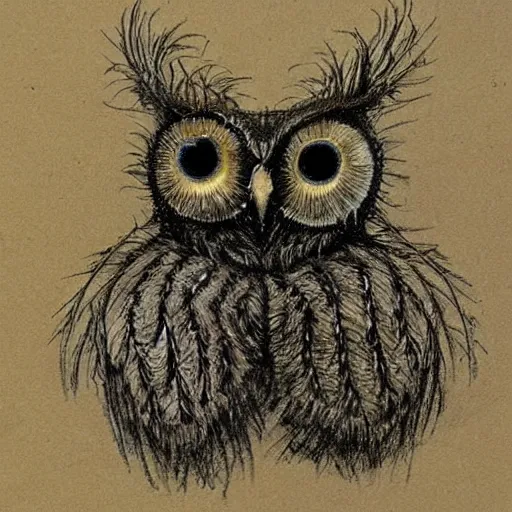 Prompt: jumping spider mixed with owl, sketch by Leonardo Da Vinci, hybrid creature, detailed