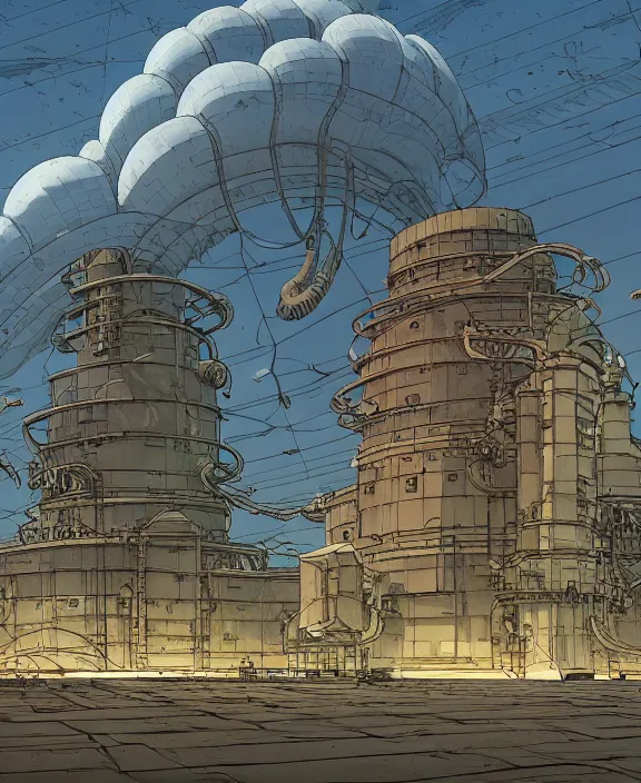 Image similar to simplicity, three buildings made out of nautilus isopods, in the style of power plant, partly cloudy, dramatic lighting, by geof darrow, bill sienkiewicz, dan mumford, yusuke murata, makoto shinkai, ross tran, cinematic, unreal engine, cel shaded, featured on artstation, pixiv