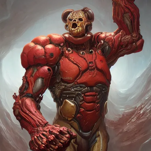 Image similar to doom eternal, mutant, tubes fused with the body, front view, painted by stanley lau, painted by greg rutkowski, painted by stanley, artgerm, masterpiece, digital art, trending on arts