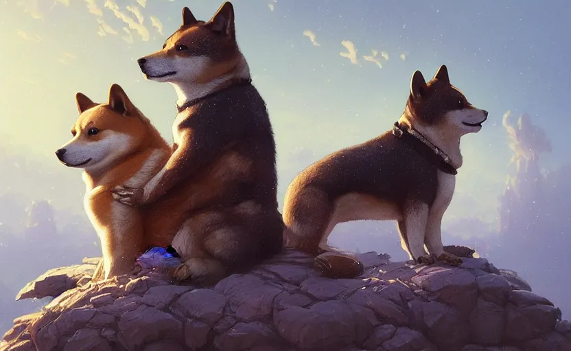 Prompt: Highly detailed portrait of shiba sitting on a bear, Stephen Bliss, unreal engine, fantasy art by Greg Rutkowski, Loish, Rhads, ferdinand knab, Makoto Shinkai and Lois van baarle, ilya kuvshinov, rossdraws, Tom Bagshaw, alphonse mucha, global illumination, radiant light, detailed and intricate environment