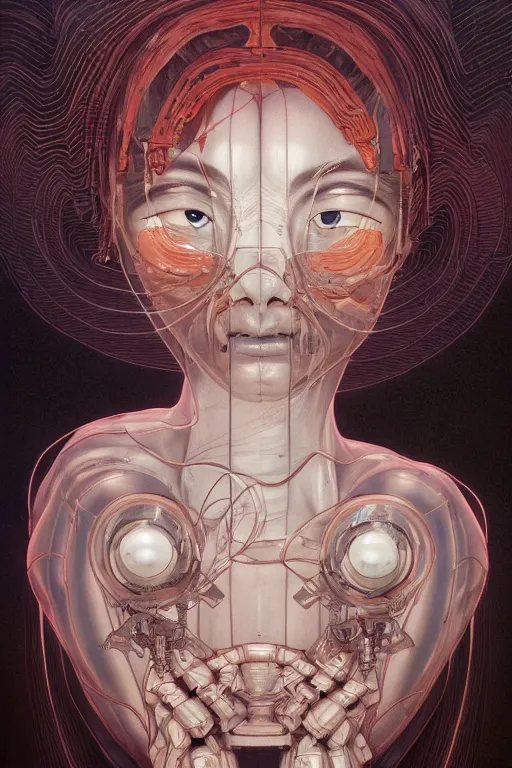 Image similar to prompt : figurative unique features subconscious, symmetrical face, portrait soft light painted by james jean and katsuhiro otomo and erik jones, inspired by akira anime, smooth face feature, intricate oil painting, high detail illustration, sharp high detail, manga and anime 1 9 9 9