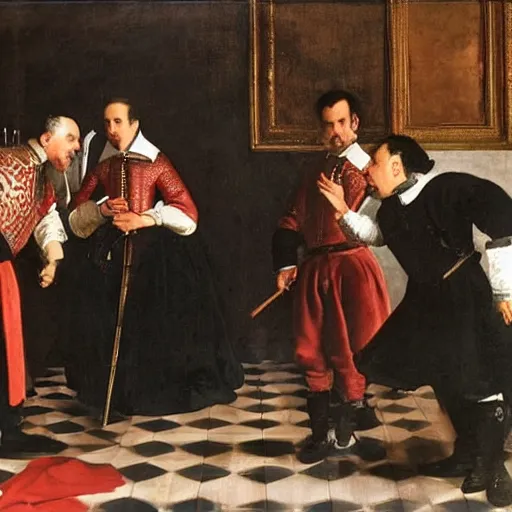 Image similar to royal family during an argument, diego velazquez, very detailed, cinematic, dynamic light