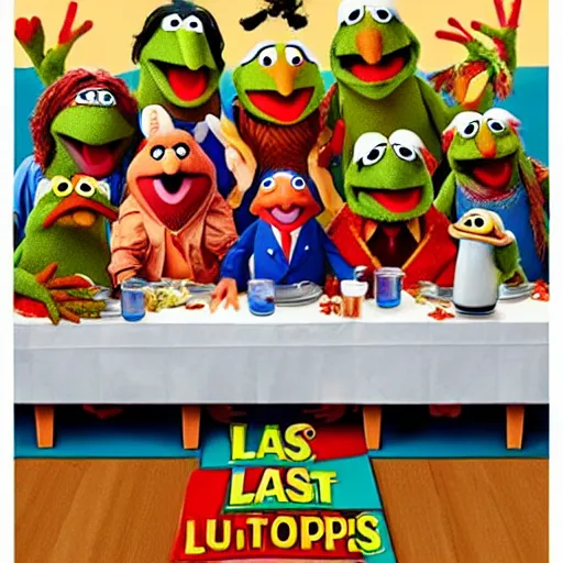 Image similar to the last supper featuring the muppets, 4 k
