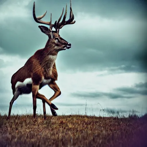 Image similar to a rocket launcher deer animal beast, huge, powerful, scary, anger, rage, canon eos c 3 0 0, ƒ 1. 8, 3 5 mm