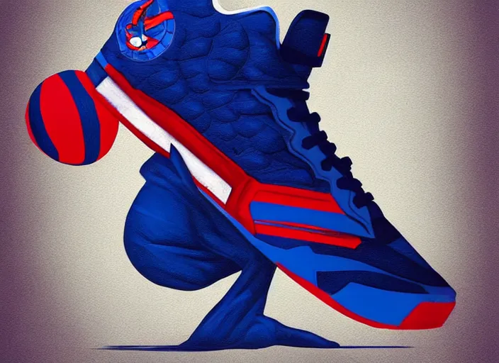 Image similar to basketball sneakers concept of captain america, trending on artstation, smooth, sharp focus