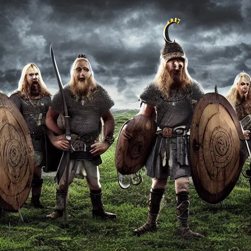 Image similar to The minions in The Vikings Digital art very detailed 4K quality Super Realistic