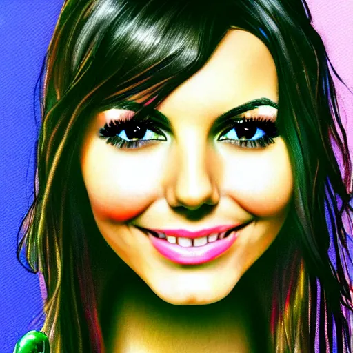 Prompt: one face shot of victoria justice made out of jalapenos by 5 randomly selected famous illustrators. vastly enriched image quality. lucidly vivid. iridescentally detailed. extremely elegant and beautiful.