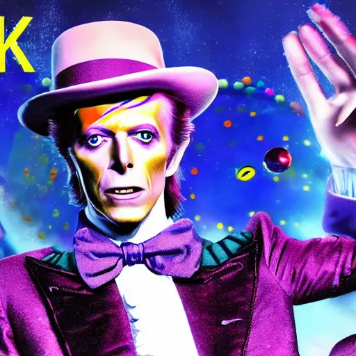 Image similar to David Bowie as Willy Wonka stunning awe inspiring 8k hdr