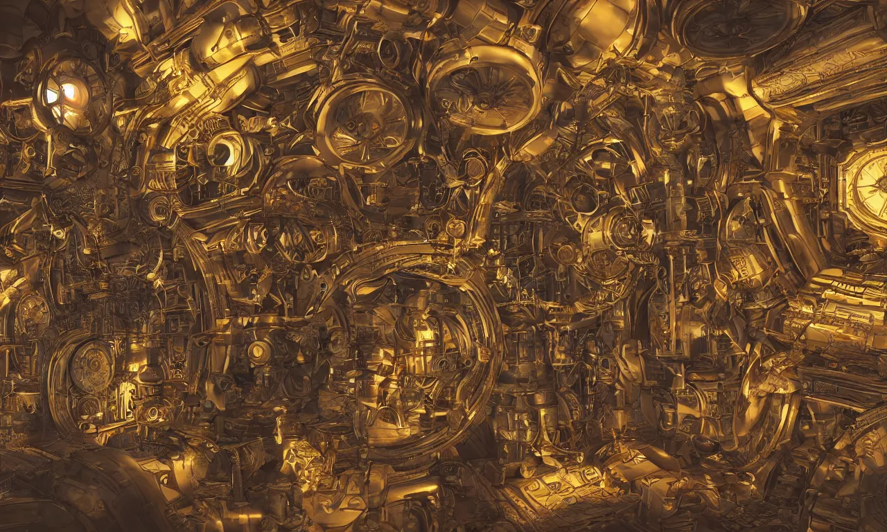 Image similar to steampunk engine laboratory 3 d volume kaleidoscope chakra digital color stylized concept substance natural color scheme, global illumination ray tracing hdr fanart arstation by sung choi and eric pfeiffer and gabriel garza and casper konefal