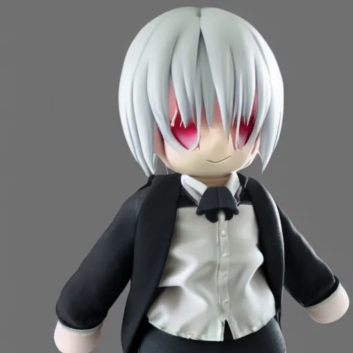 Prompt: cute fumo plush of a white - haired prankster, anime, vray